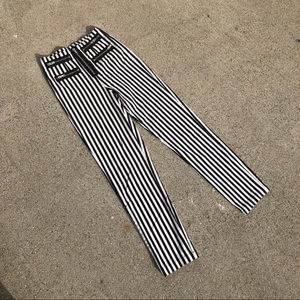 Reformation black white striped high rise exposed zipper slim pants